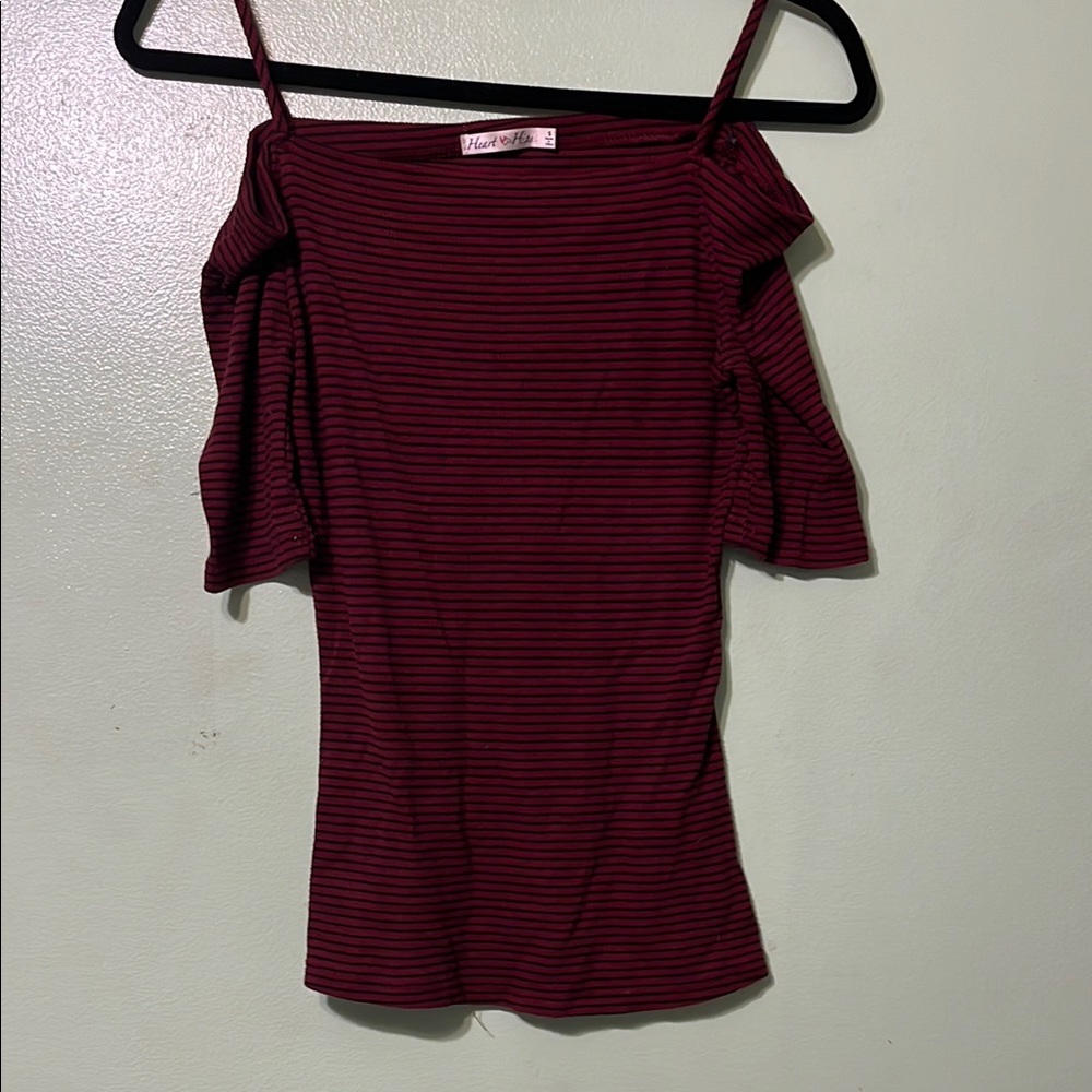 Women's Striped Off-Shoulder Top - Red and Black Striped